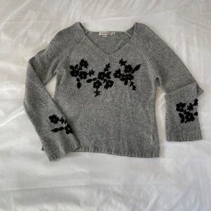 Summer field Street Grey Knit sweater with black floral detailing size S